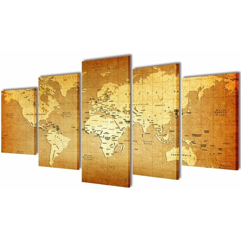 

Happyshopping - Set decorativo de lienzos para la pared modelo mapamundi, 100 x 50 cm