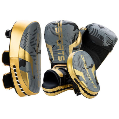 Set d'Entrainement Gants, Patte d'Ours & Pao Boxe 12oz Gris & Or