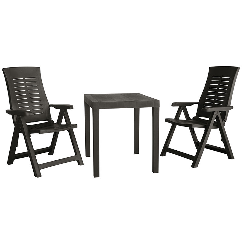 

Conjunto de jardín Denver 1 color Antracita: 1 mesa rectangular + 2 sillones de posiciones