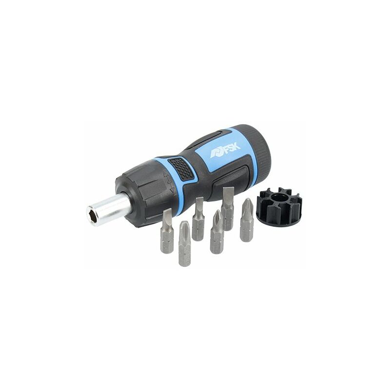 

FSKDES017 set destornillador con carraca de 72 dientes, giro en ambas direcciones, 6 puntas intercambiables y compartimento interior para guardarlas