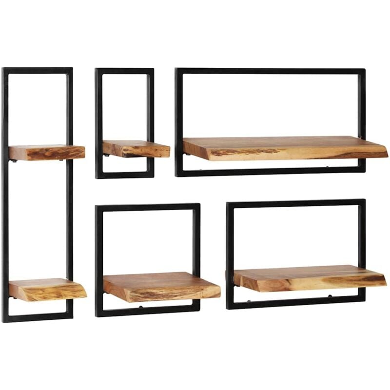 Set d'étagères murales 5 pcs Bois d'acacia massif et acier vidaXL