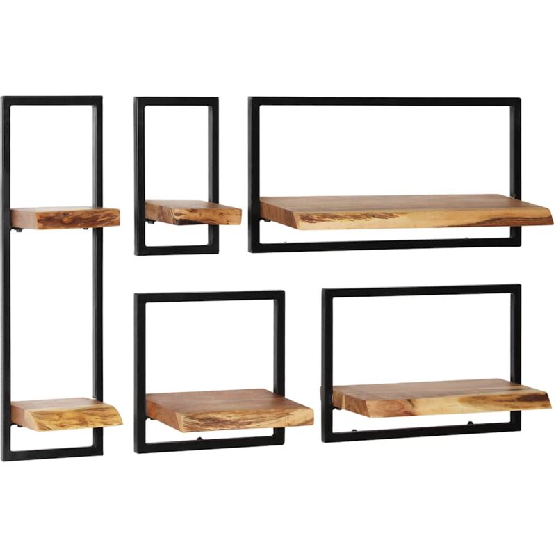 Vidaxl – Set d'étagères murales 5 pcs en bois dur d'acacia massif et acier – Dimensions variées 21-61 cm – Design rétro industriel
