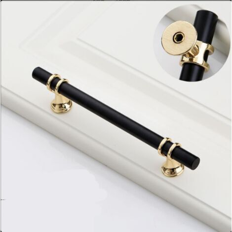 Set di 1 maniglia per mobile da cucina nera e oro, 96 mm, in lega di alluminio, con viti, per cassetti, armadi e credenze.
