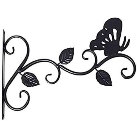 Set di 1 supporto nero per piante sospese, gancio in metallo da parete da 30 cm, resistente alla ruggine e a forma di farfalla, accessorio per piante