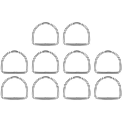 Set di 10 anelli a D in acciaio inossidabile 316, 3 mm, saldati senza giunzioni, semicircolari, accessori per tavole da surf e kayak, 15 x 12 x 3 mm