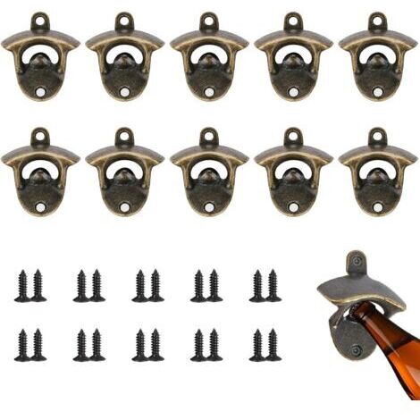 Set di 10 apribottiglie da parete, apribottiglie multifunzionale da parete per birra, apribottiglie da parete con viti, adatto per bar, ristoranti, cucine, club, garage (bronzo)