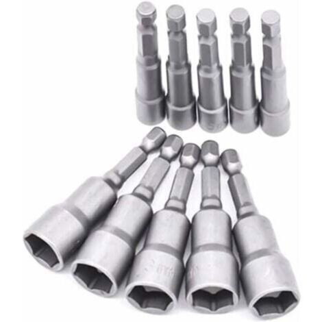 Set di 10 bussole per cacciavite da 6-19 mm - adattatore per punte, esagonale per trapano a mano, cacciavite elettrico, chiave a bussola (acciaio al cromo vanadio)