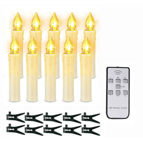 Set di 10 candele natalizie a LED con telecomando e timer di luminosità regolabile, candele wireless per albero di Natale, decorazioni natalizie per matrimoni.