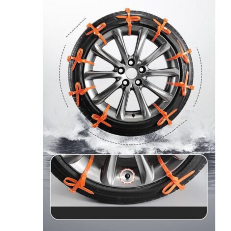 Set di 10 catene da neve per pneumatici auto - 90 x 2 cm - Gomma - Riutilizzabili - Antiscivolo - Catena da neve regolabile - Fascette antiscivolo