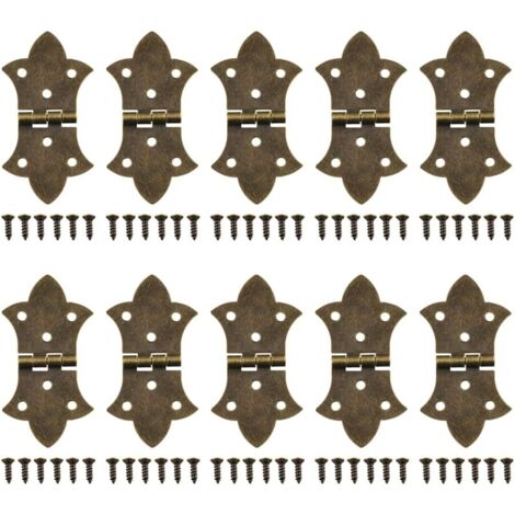Set di 10 cerniere a ribalta decorative con viti, bronzo anticato, cerniere pieghevoli a 6 fori per scatole di legno, armadietti e portagioie.