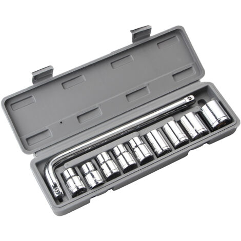 Set di 10 chiavi a bussola da 8-24 mm, kit di attrezzi per riparazioni auto con scatola grigia