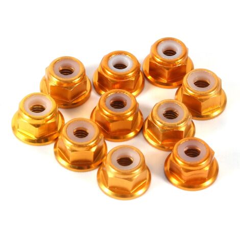Set di 10 dadi esagonali autobloccanti in alluminio con inserto in nylon M3, finitura oro