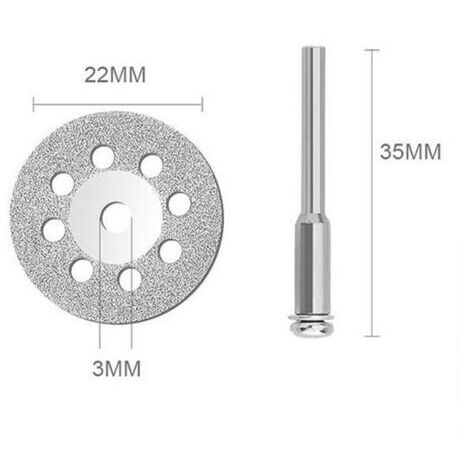 Set di 10 dischi da taglio diamantati, diametro 22 mm, con mandrini da 2 x 3 mm, compatibili con utensili rotanti Dremel.