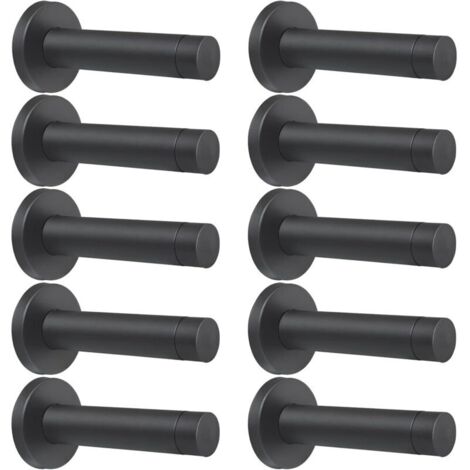 Set di 10 fermaporta resistenti da 9 cm in acciaio inox 304 con puntali in gomma, montaggio a parete, riduzione del rumore e protezione, nero opaco.