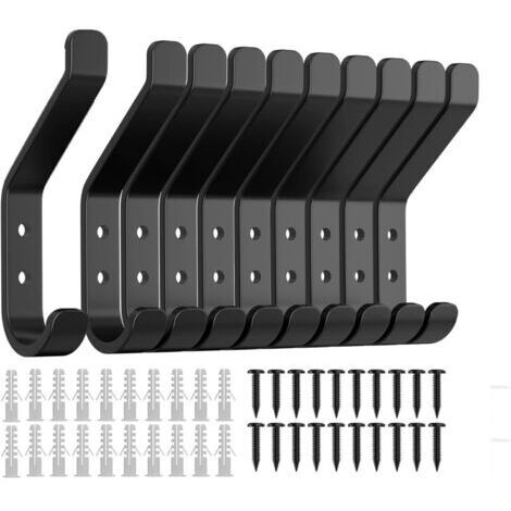Set di 10 ganci a vite da parete per pannelli acustici, pannelli a parete, camera da letto, soggiorno, bagno, per spogliatoio, giacche, in metallo, 10 cm
