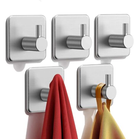 Set di 10 ganci portasciugamani da bagno in acciaio inox con cuscinetti adesivi e ganci autoadesivi, senza bisogno di forare.