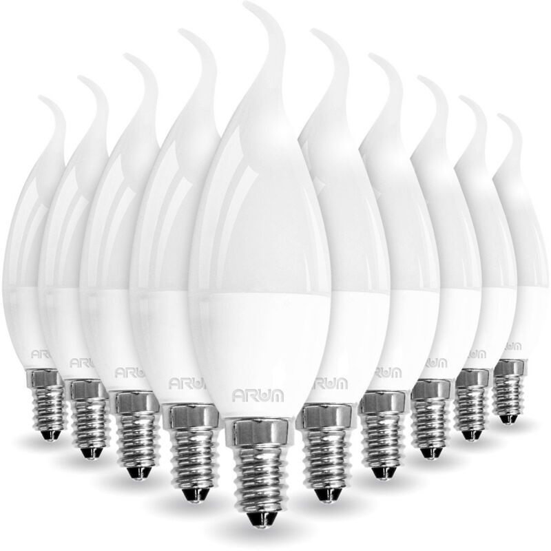 Image of Arum Lighting - Set di 10 lampadine led E14 Fiamma 5W Eq 40W Température de Couleur: Blanc neutre 4000K