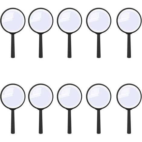 Set di 10 lenti d'ingrandimento in plastica per bambini, lenti d'ingrandimento nere per bambini, ingrandiscono le immagini, adatte a studenti, detective e ricercatori.