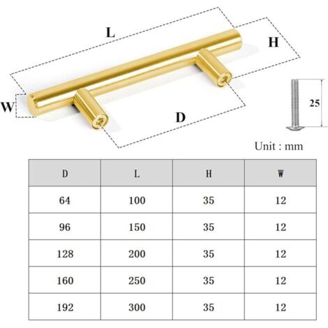 Set di 10 maniglie dorate per mobili da cucina, maniglie per cassetti, interasse fori 192 mm, maniglie dorate per porte, maniglie per armadietti da cucina, maniglie per mobili in acciaio inossidabile 
