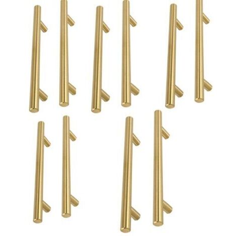 Set di 10 maniglie per mobili dorate, maniglie per mobili in ottone, maniglie dorate - LS201GD160, ottone spazzolato, maniglie per mobili da cucina in acciaio inossidabile dorato, interasse fori 160 m