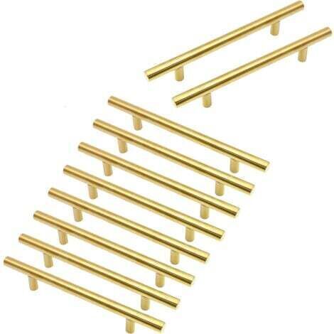 Set di 10 maniglie per mobili placcate in oro, interasse fori 96 mm, maniglie per cassetti in acciaio inox per mobili da camera da letto e cucina, lunghezza 150 mm