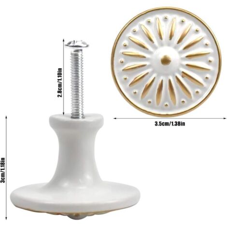 Set di 10 maniglie vintage in ottone bianco per porte e cassetti, 35 mm, rotonde, per mobili, cucine e camerette.