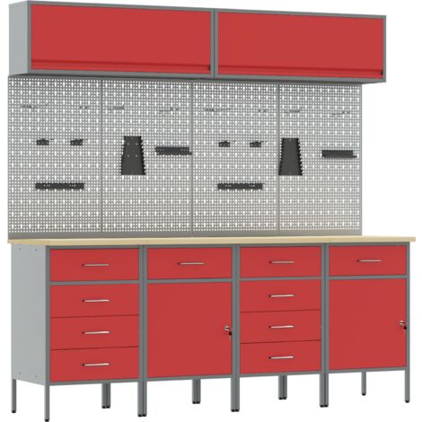 Set di 10 mensole per cabinet in MDF rosso e metallo vidaXL