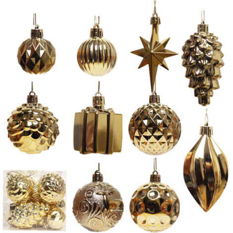 Set di 10 palline di Natale - Decorazione classica per l'albero di Natale - Oro