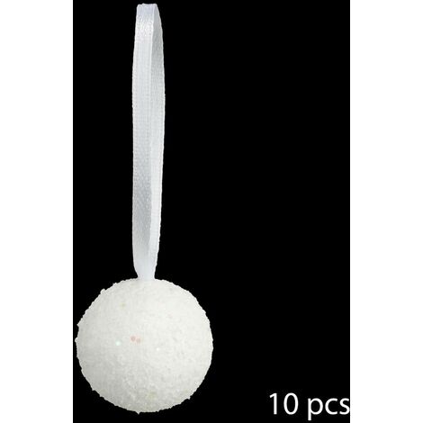 Set di 10 palline glitterate D.6cm in polistirolo bianco - Feeric lights & christmas