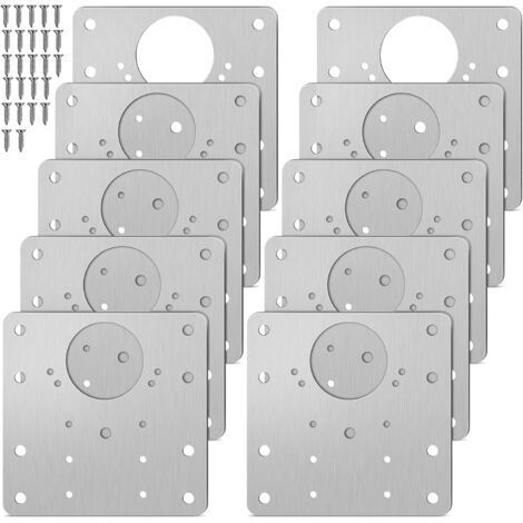 Set di 10 piastre di riparazione per cerniere in acciaio inox, kit con viti, per mobili, scaffali, legno