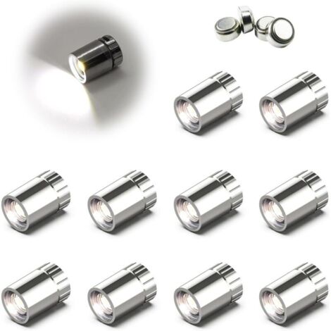 Set di 10 piccoli faretti LED a batteria, luce bianca calda, senza fili, in miniatura per opere d'arte, pittura, esposizione di gioielli, armadi, lavori artigianali (bianco freddo)
