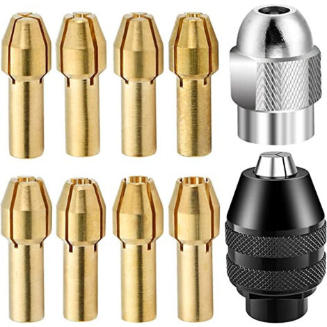 Set di 10 pinze per trapano, dado di ricambio per trapano a rotazione rapida in ottone da 1/32" a 1/8" per Dremel e utensile rotante con impugnatura per trapano senza chiave 4485 4486