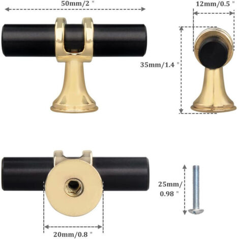 Set di 10 pomelli a T a foro singolo per cassetti, maniglie moderne a T per ante di armadi, in lega di zinco, pomelli a foro singolo per mobili da cucina, guardaroba, credenze, camera da letto, viti i