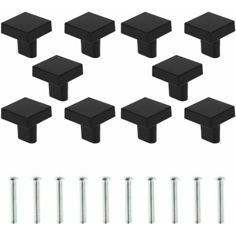 Set di 10 pomelli per porte neri, pomelli quadrati in ottone massiccio per mobili, maniglie vintage per mobili da cucina con viti per mobili, credenze e cassetti (nero)