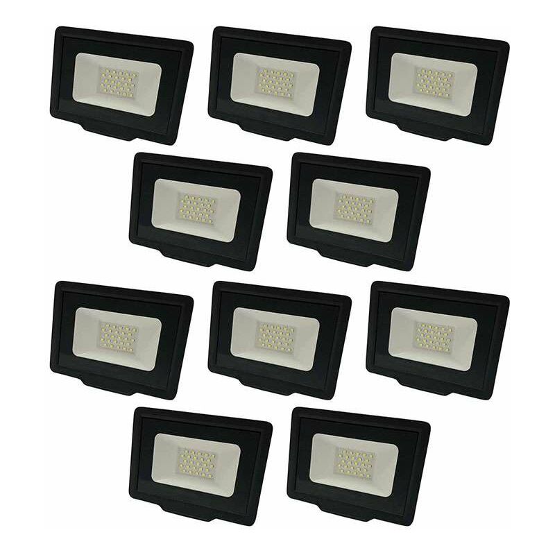 Image of Set di 10 Proiettori LED Neri 20W (100W) Impermeabili IP65 1600lm - Bianco Caldo 2700K