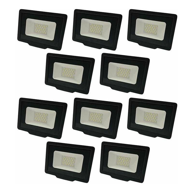 Image of Set di 10 Proiettori led Neri 30W (200W) Impermeabili IP65 2400lm - Bianco Naturale 6000K