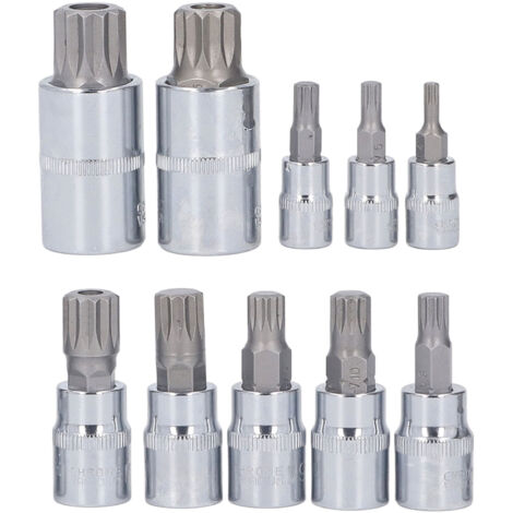 Set di 10 punte a doppio quadrato (triplo quadrato) M4-M18 - 1/4", 3/8", 1/2", acciaio Cr-V, con custodia