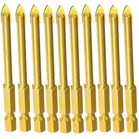 Set di 10 punte da trapano in carburo di tungsteno da 6 mm con gambo esagonale piatto per specchi, porcellana, marmo