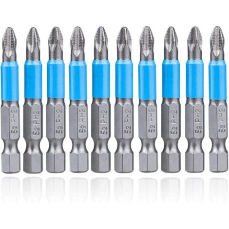 Set di 10 punte per cacciavite a percussione antiscivolo da 50 mm, punta per cacciavite a croce magnetica PH2, set di punte con gambo esagonale per trapani e cacciaviti elettrici
