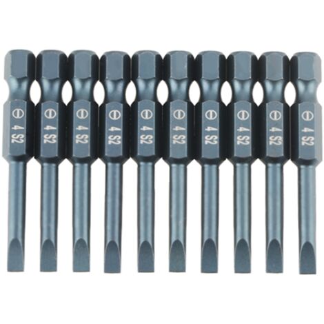 Set di 10 punte per cacciavite piatte in lega di acciaio S2, gambo esagonale da 6,3 mm (1/4 di pollice), 50 mm, H6,3 x 50 x SL4 mm
