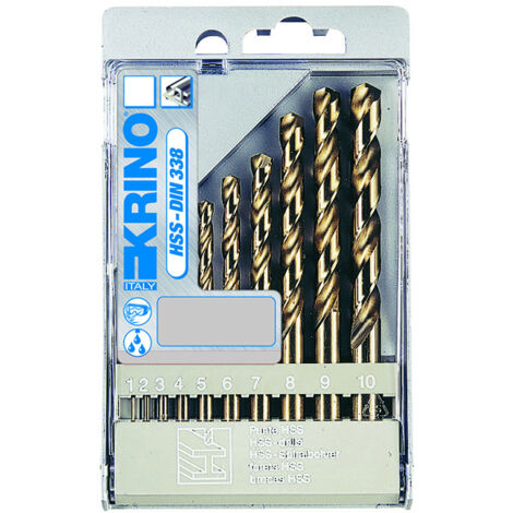 Set di 10 Punte per Trapano in Acciaio Inox HSS Cobalto 5% di Precisione con Diametri da 1 a 10 mm - Krino 01155201