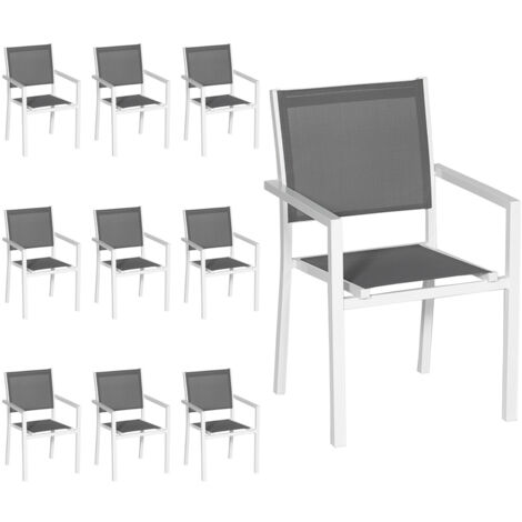 Set di 10 sedie in alluminio bianco - textilene grigio