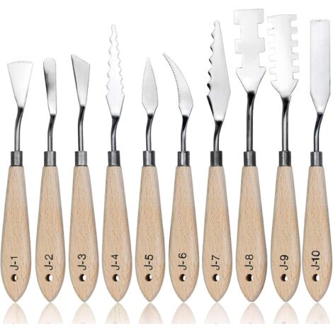 Set di 10 spatole in acciaio inossidabile, spatole per pittura, spatole per pittura a olio, manico in legno