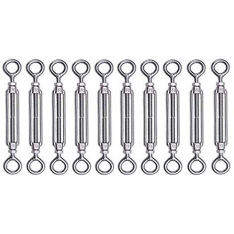 Set di 10 tendicavo regolabili in acciaio inox per giardino, lavanderia, recinzioni e cancelli.