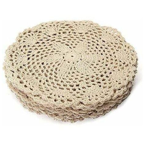 Set di 10 tovagliette rotonde vintage in cotone, realizzate a mano con pizzo all'uncinetto - Decorazione da tavola