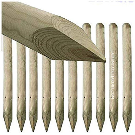 Set di 10 Tutore in Legno 200 cm, Diametro 8 cm. Palo in legno tondo con Punta, palizzata, picchetto di fissaggio