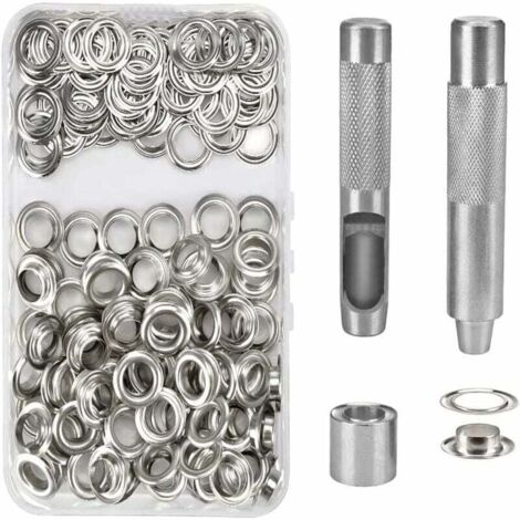Set di 100 occhielli in metallo, set di occhielli da 14 mm per la riparazione di teloni in tela, tende, argento-RAPANDA