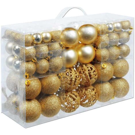 Set di 100 robuste palline di Natale in plastica, decorazioni natalizie per interni/esterni per alberi - Oro