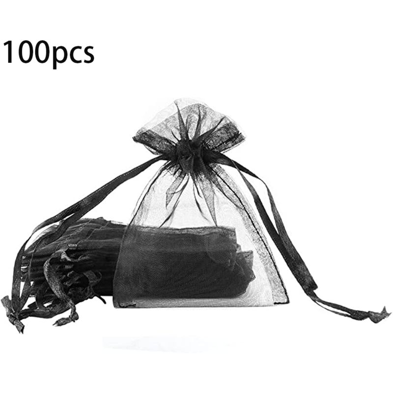 Set di 100 sacchetti di organza 7 x 9 cm, neri