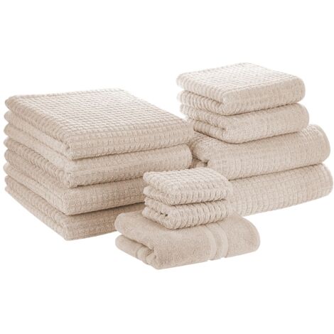 Set di 11 Asciugamani da Bagno in Morbido Cotone Low Twist Beige Atai